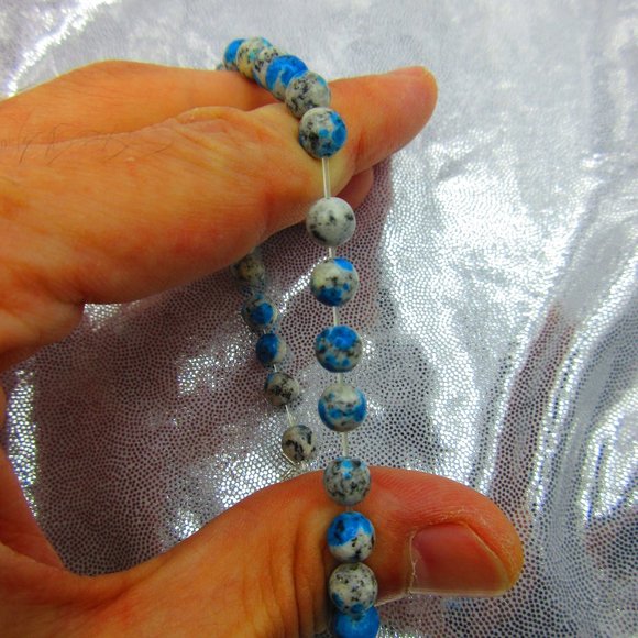 K2 Azurite In Granite 6mm Round 7" Stretchy Gemstone Bracelet - Picture 3 of 3